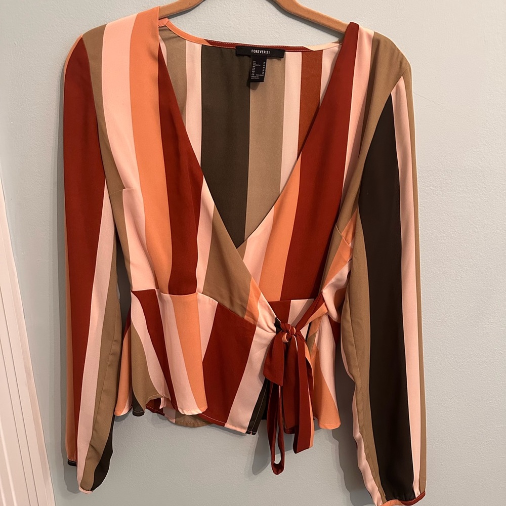 Forever 21 Multicolor Striped Wrap Blouse